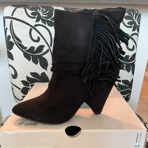 Call It Spring Black Fringe Cadilade Ankle Boots Booties